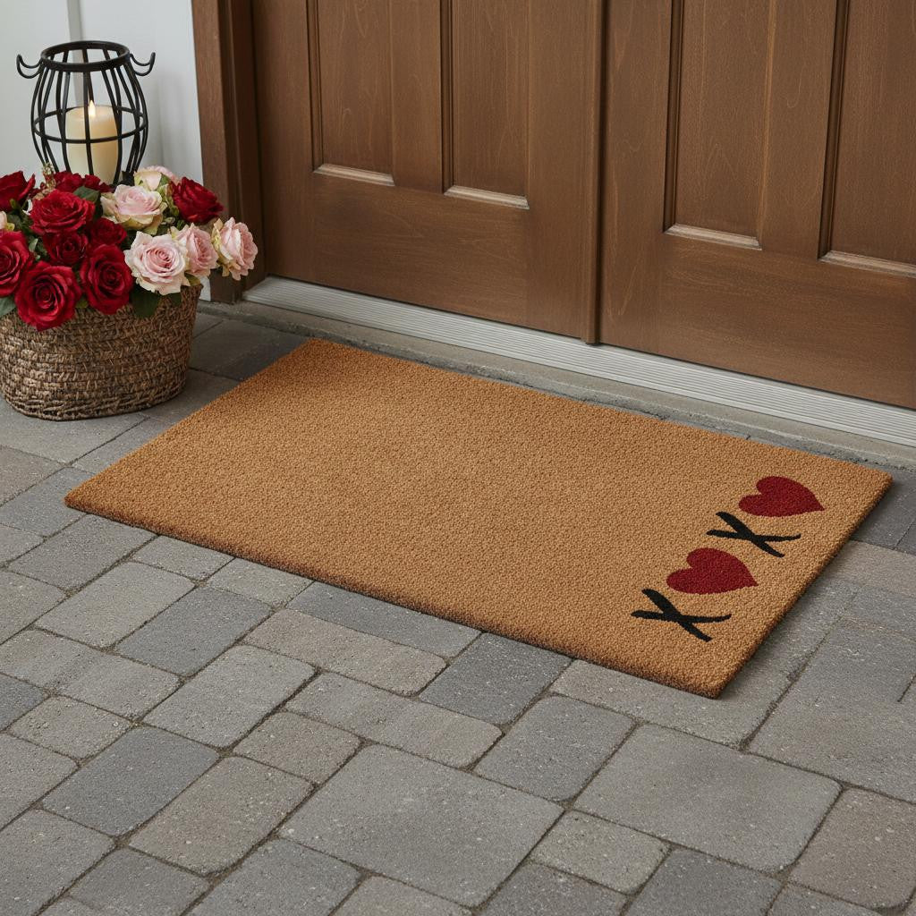 30 X 48 Brown Red And Black XOXO Outdoor Coir Door Mat