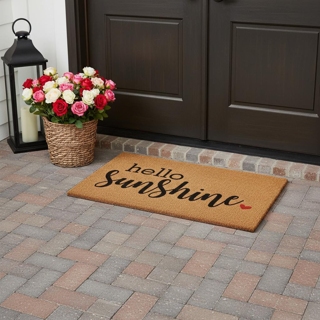 24 X 48 Brown And Black Hello Sunshine Outdoor Coir Door Mat