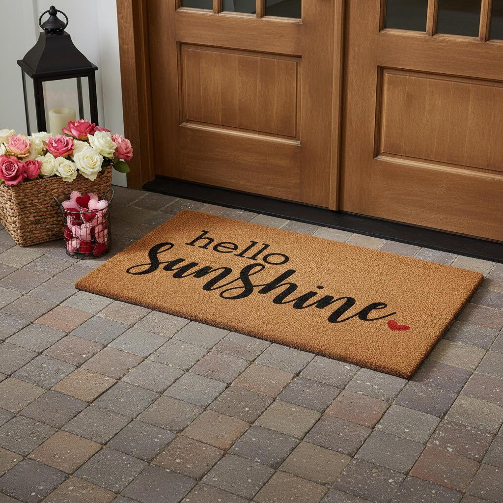 36 X 72 Brown And Black Hello Sunshine Outdoor Coir Door Mat