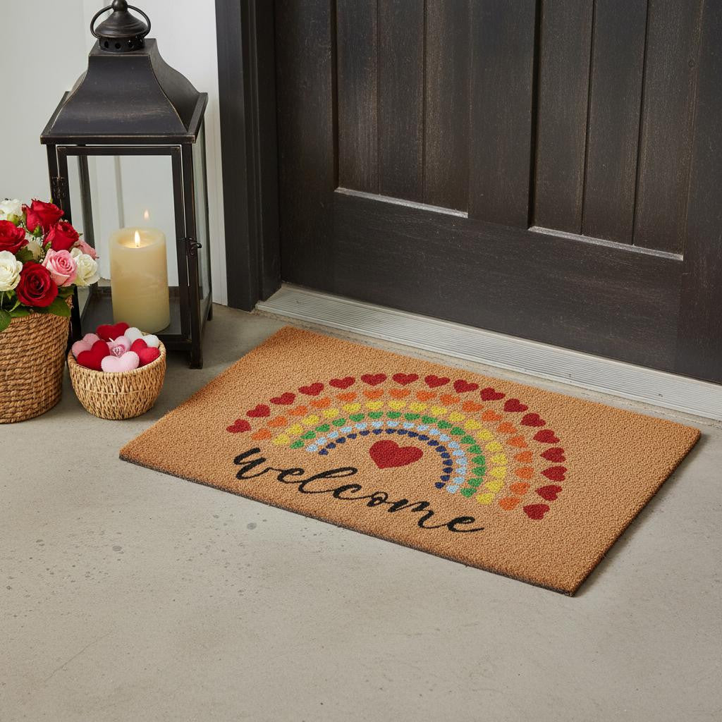 17 X 29 Brown And Red Rainbow Welcome Outdoor Coir Door Mat