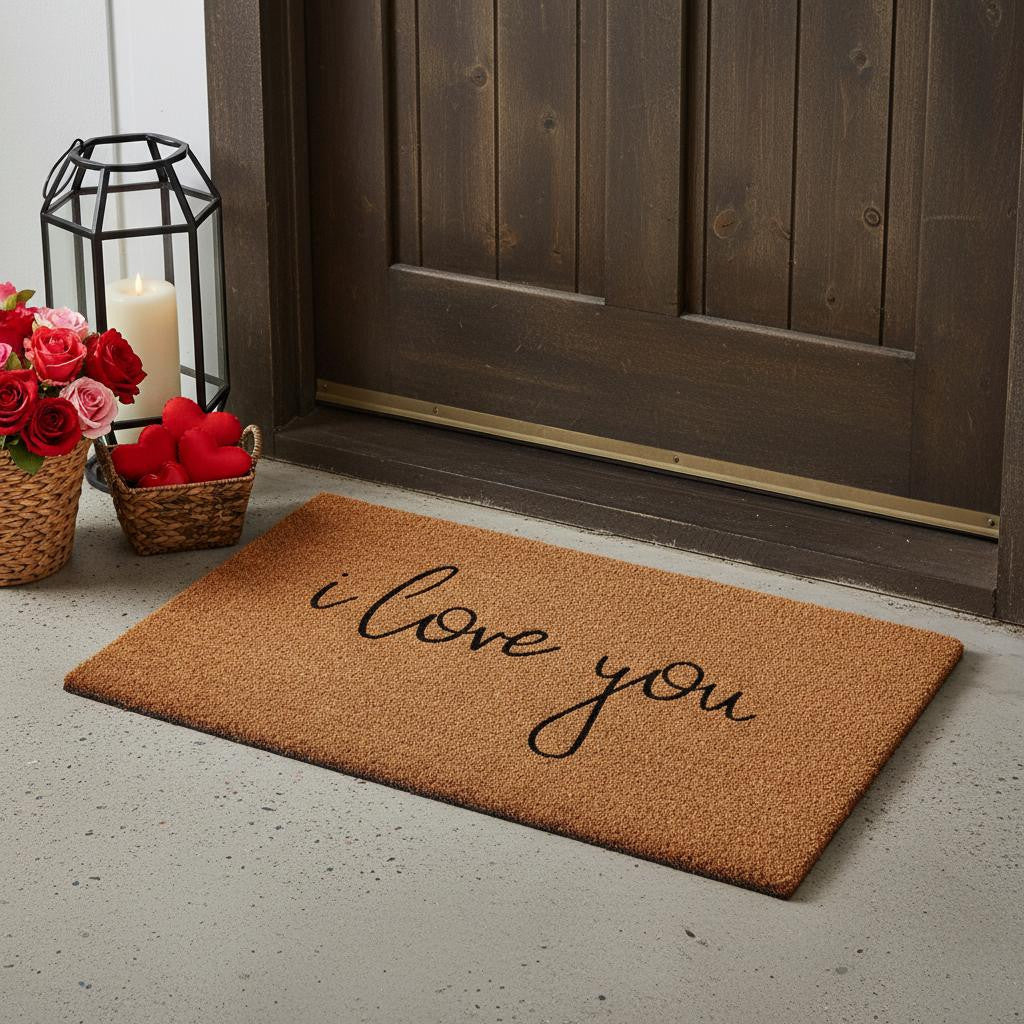 17 X 29 Brown Red And Black Love You Outdoor Coir Door Mat