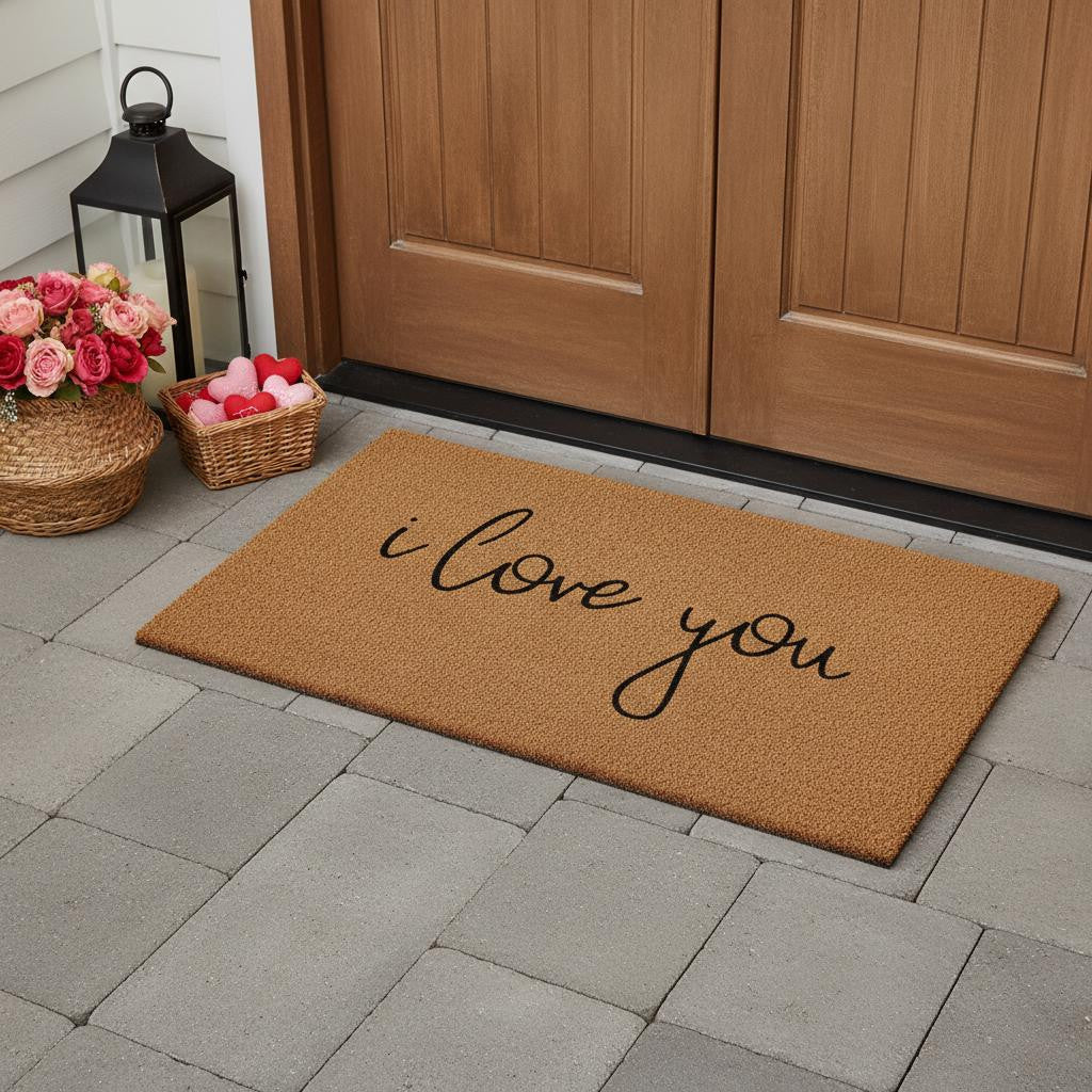 24 X 48 Brown Red And Black Love You Outdoor Coir Door Mat