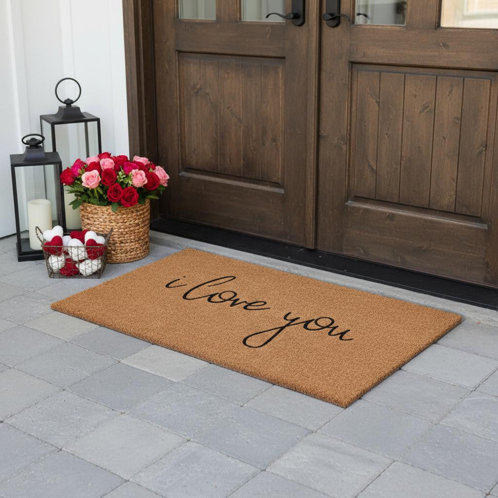 36 X 72 Brown Red And Black Love You Outdoor Coir Door Mat