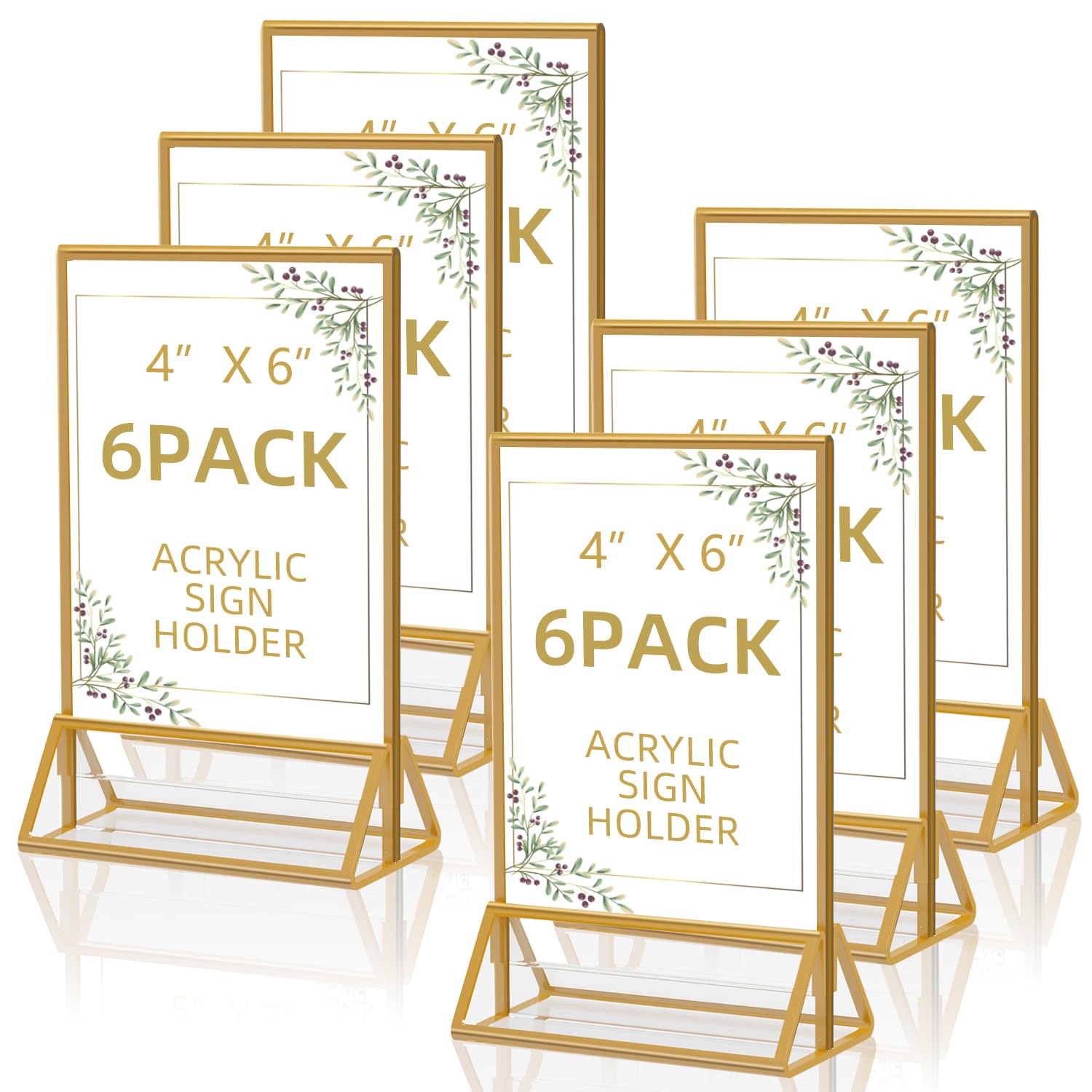 Pph-Sisy Acrylic Sign Holder 5X7 Gold Display Stand, Clear And Stable Table Plastic Paper Holder, Acrylic Frames For Home Office