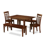 East West Furniture MLCA5C-MAH-W 5 Piece Dining Room Furniture Set Includes a Rectangle Kitchen Table with Butterfly Leaf and 2 Dining Chairs with 2 Benches, 36x54 Inch, Mahogany