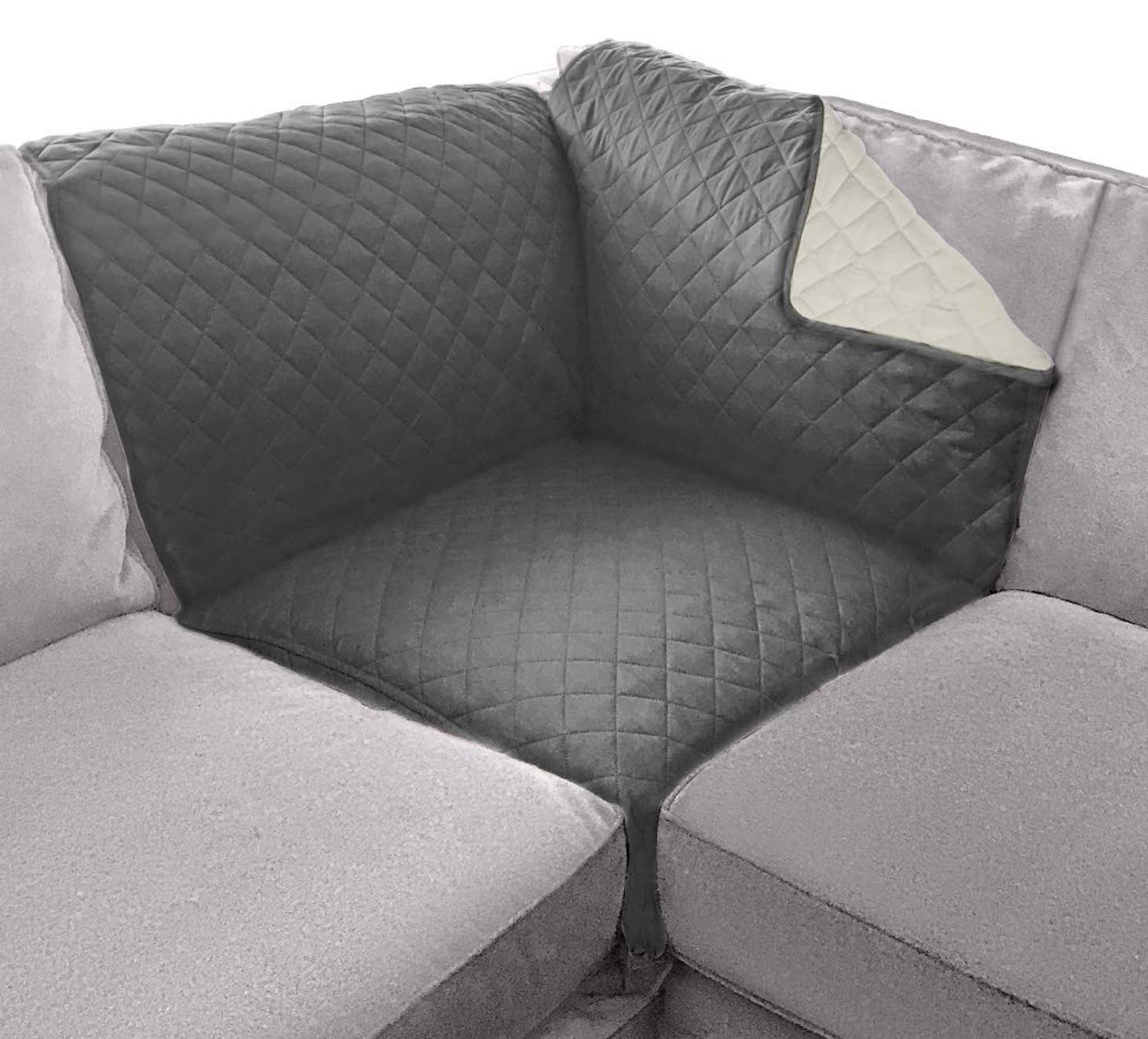 Sofa Shield Patented Sectional Slip Cover, Large Cushion Protector, Reversible Stain And Dog Tear Resistant Slipcover, Quilted M