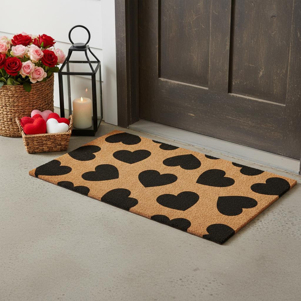 24 X 36 Brown And Black Hearts Outdoor Coir Door Mat