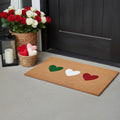 17 X 29 Brown Green White And Red Three Hearts Outdoor Coir Door Mat