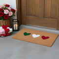 24 X 36 Brown Green White And Red Three Hearts Outdoor Coir Door Mat