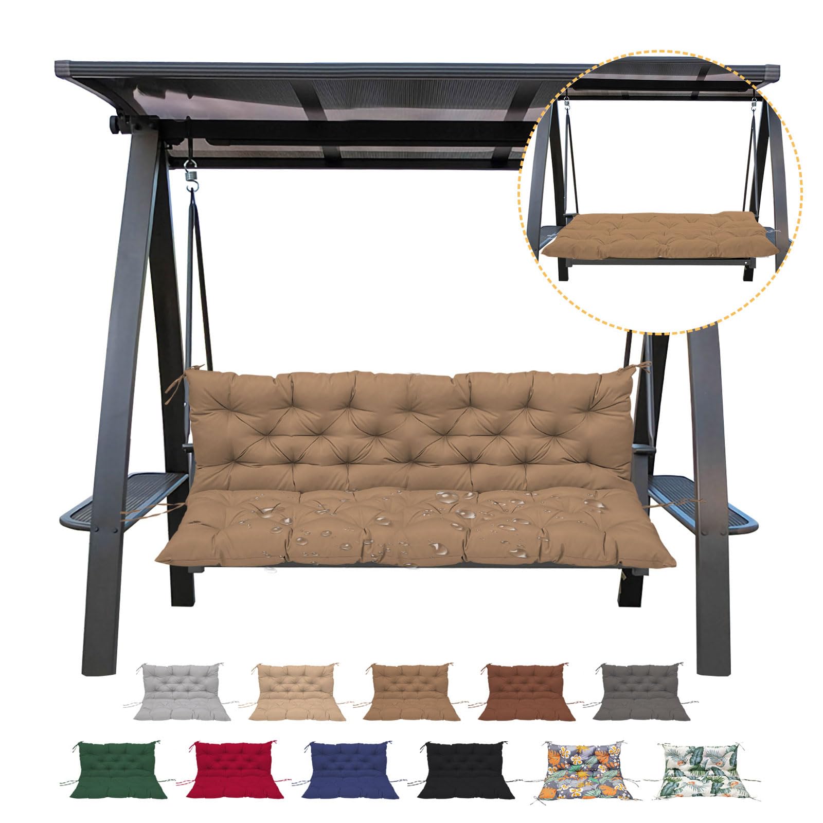Porch Swing Cushion With Backrest,Waterproof Bench Cushion For Outdoor Furniture,2-3 Seater Replacement Thickened Swing Cushion
