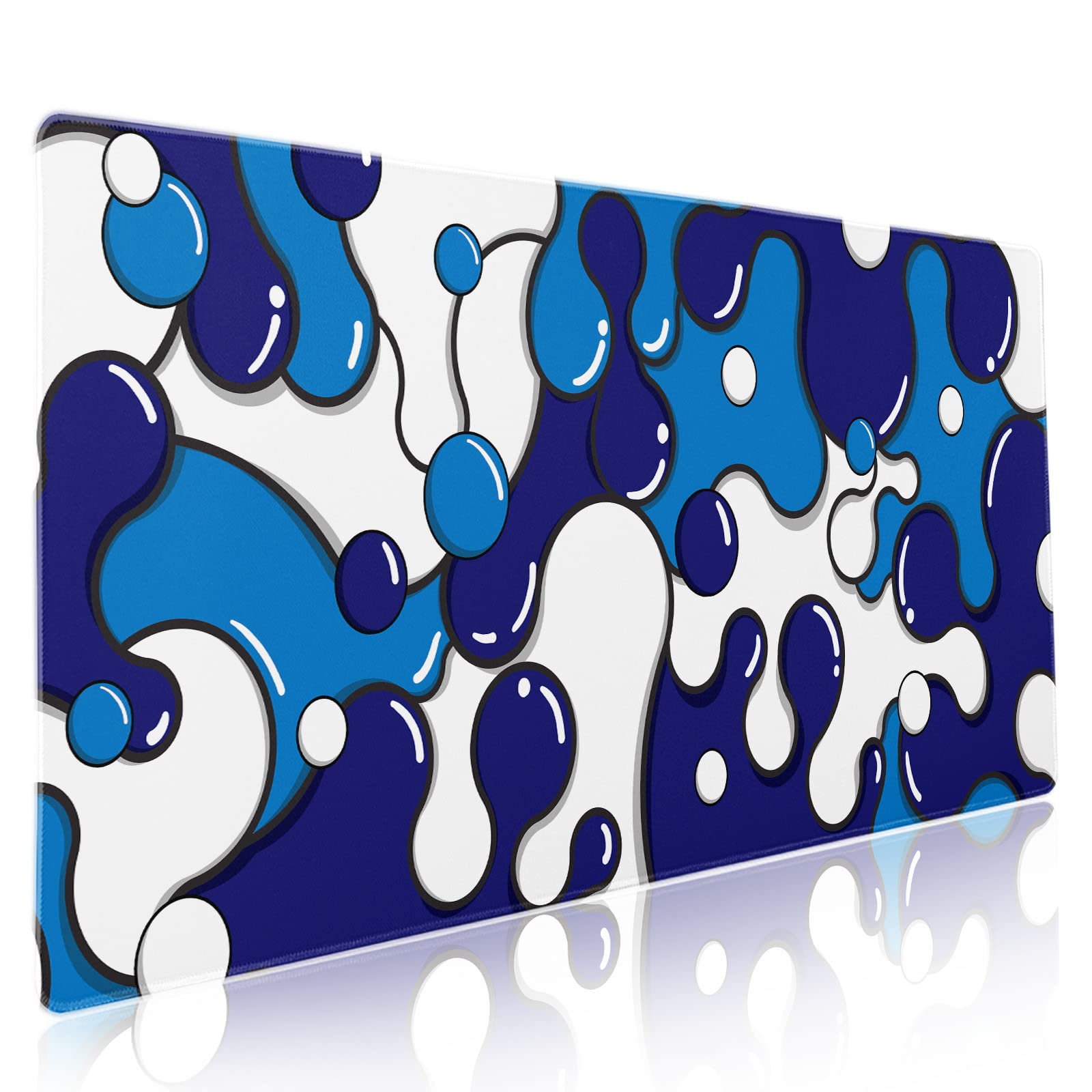 Aportt Navy Blue White Mouse Pad Anime Cool Geometric Japanese Extended Desk Mat 90X40 Cm Non-Slip Rubber Base Stitched Edge Lar