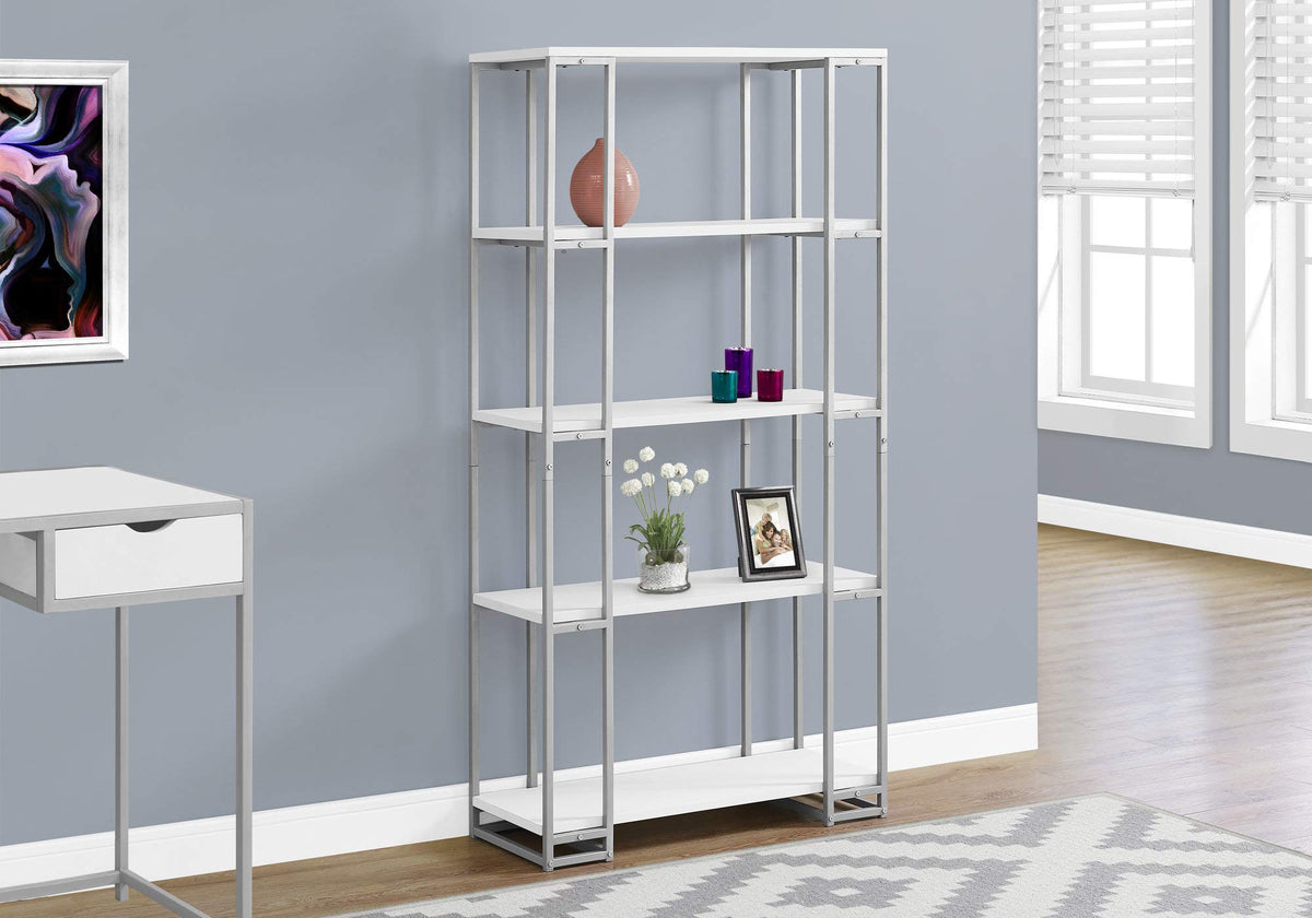 HomeRoots 62' White MDF and Silver Metal Bookcase