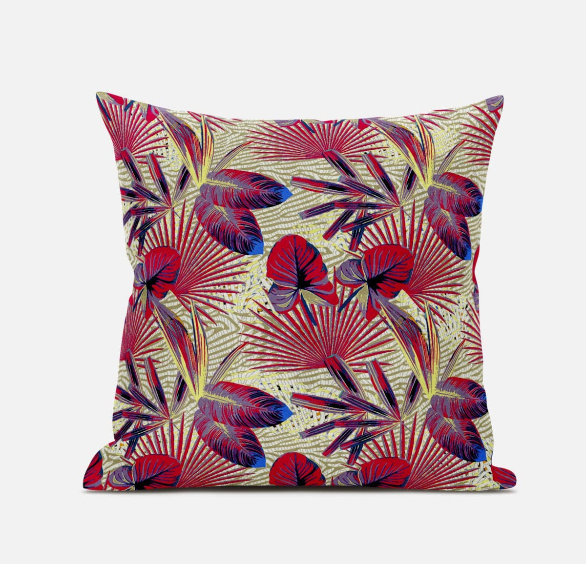 HomeRoots Aqua Red 20â€ Pink Yellow Tropical Zippered Suede Throw Pillow