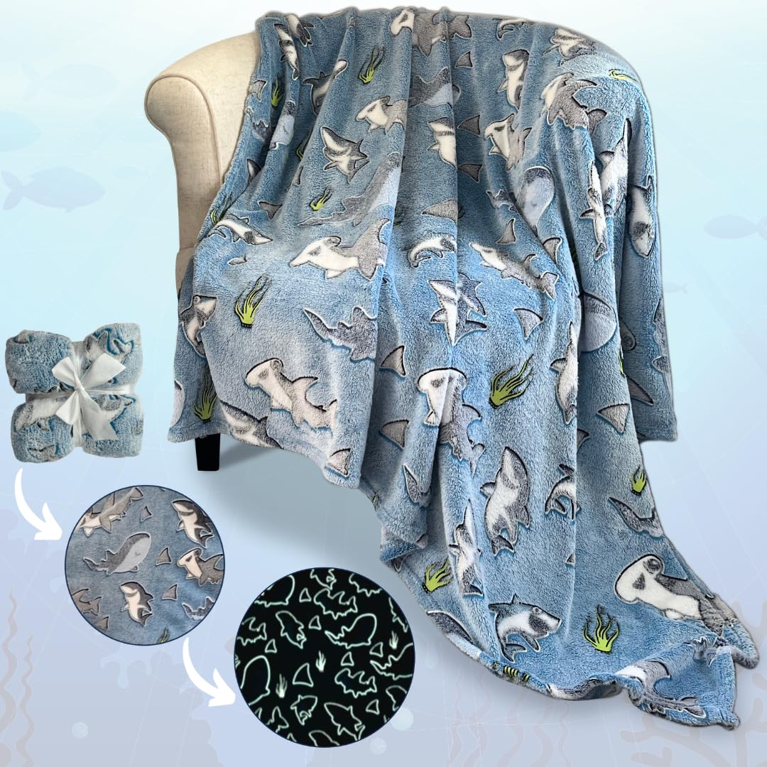 Shark Throw Blanket: Glow In The Dark, Cozy, Soft, Lightweight, Warm, 50' X 60' Fleece Shark Blanket For Boys And Girls With H