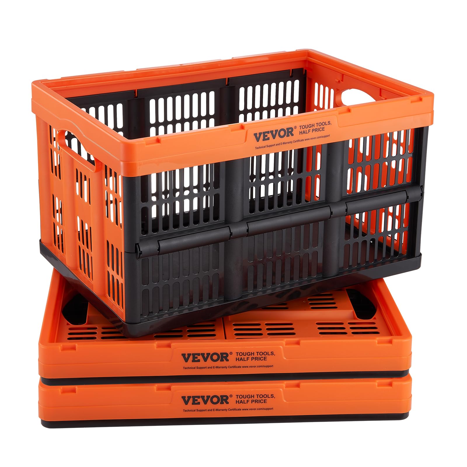 VEVOR 45L Collapsible Milk Crates 3 Packs, Stackable Storage Baskets with Handles, Folding Storage Containers for Organizing Too