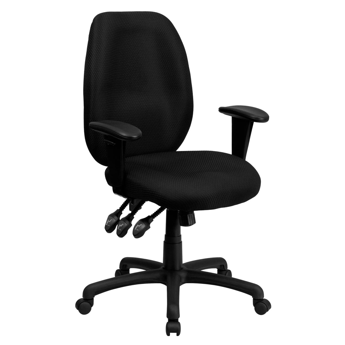 Flash Furniture Rochelle High Back Black Fabric Multifunction Ergonomic Executive Swivel Office Chair With Adjustable Arms