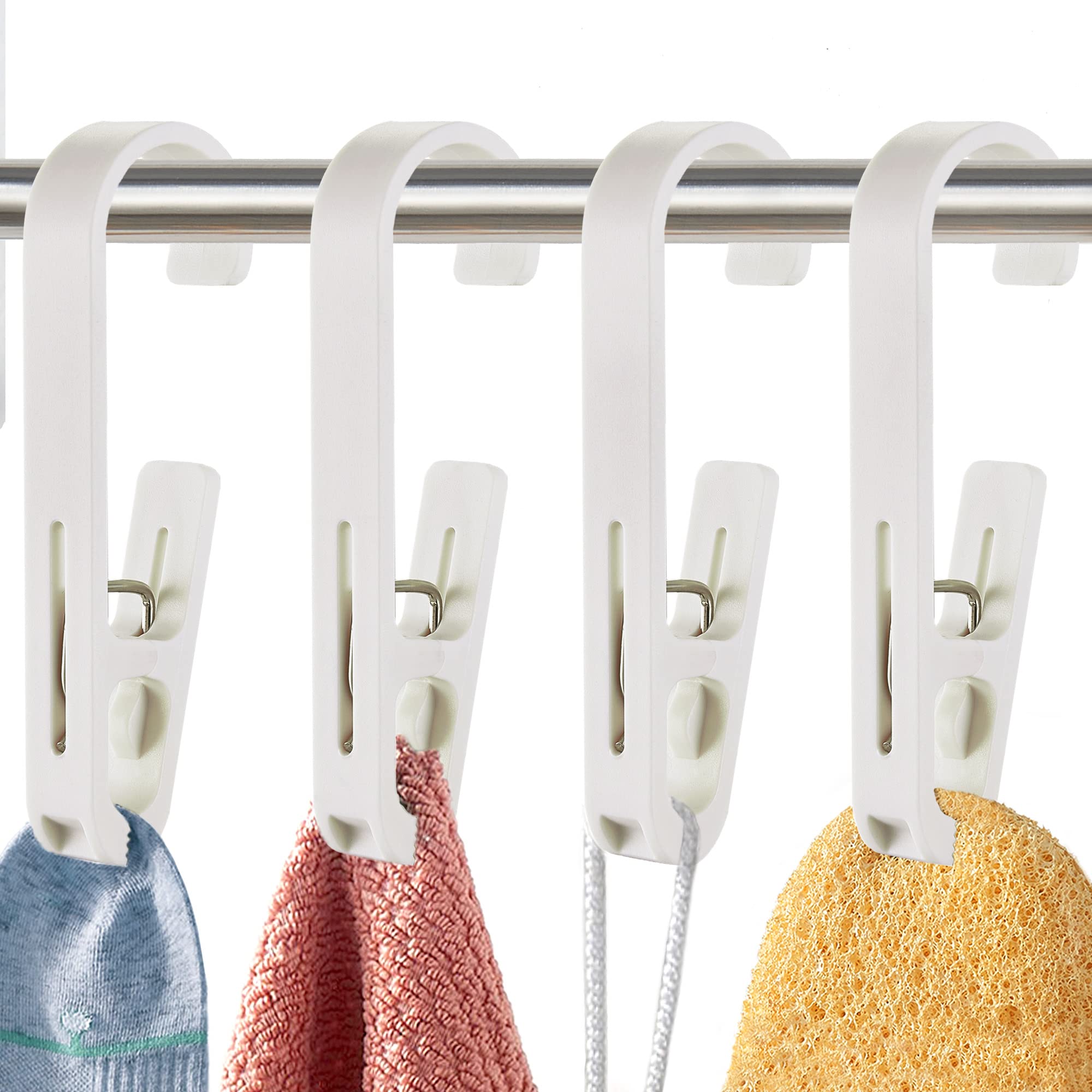 XoYoZo Laundry Hooks with Clips Hanger Closet Organizer Clamps Socks Boot Bras Towels for Bathroom Wardrobe Kitchen Office 4Pcs 