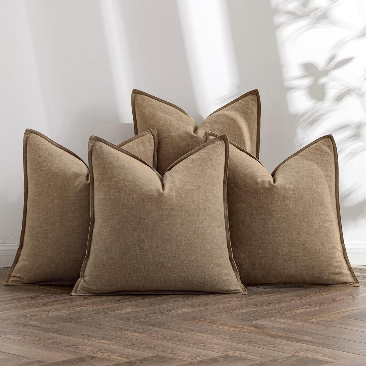 Miulee Khaki Linen Pillow Covers Pack Of 4 Decorative Natural Solid Throw Pillow Covers Soft Accent Boho Farmhouse Couch Pillowc