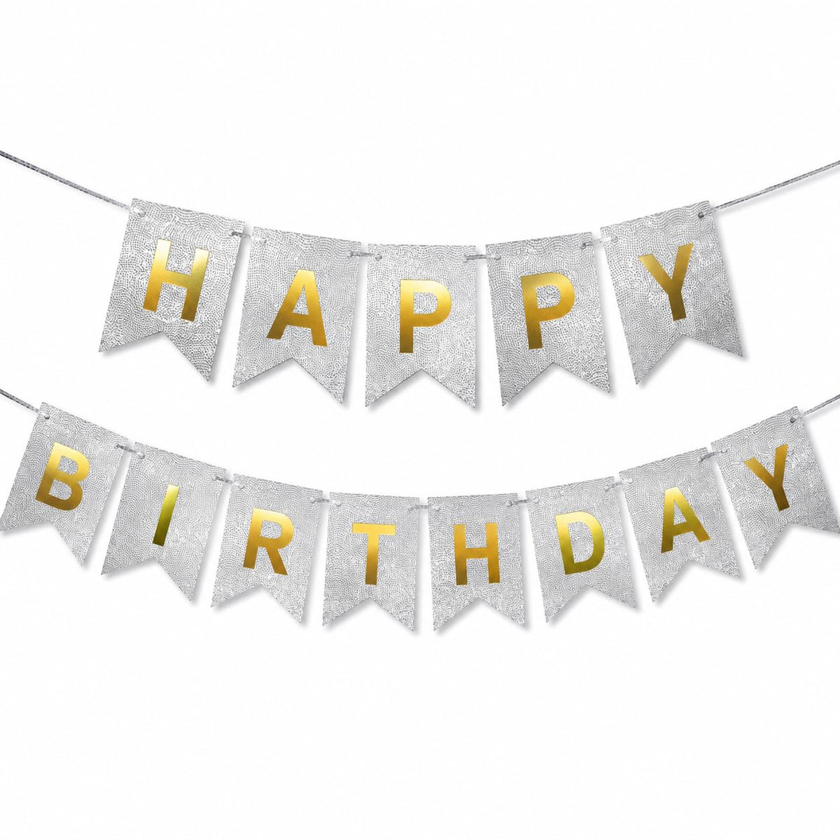 My Party Suppliers Happy Birthday Paper Banner Decoration Kit, Reusable Metallic Silver & Gold Letter Banner for Birthday Party