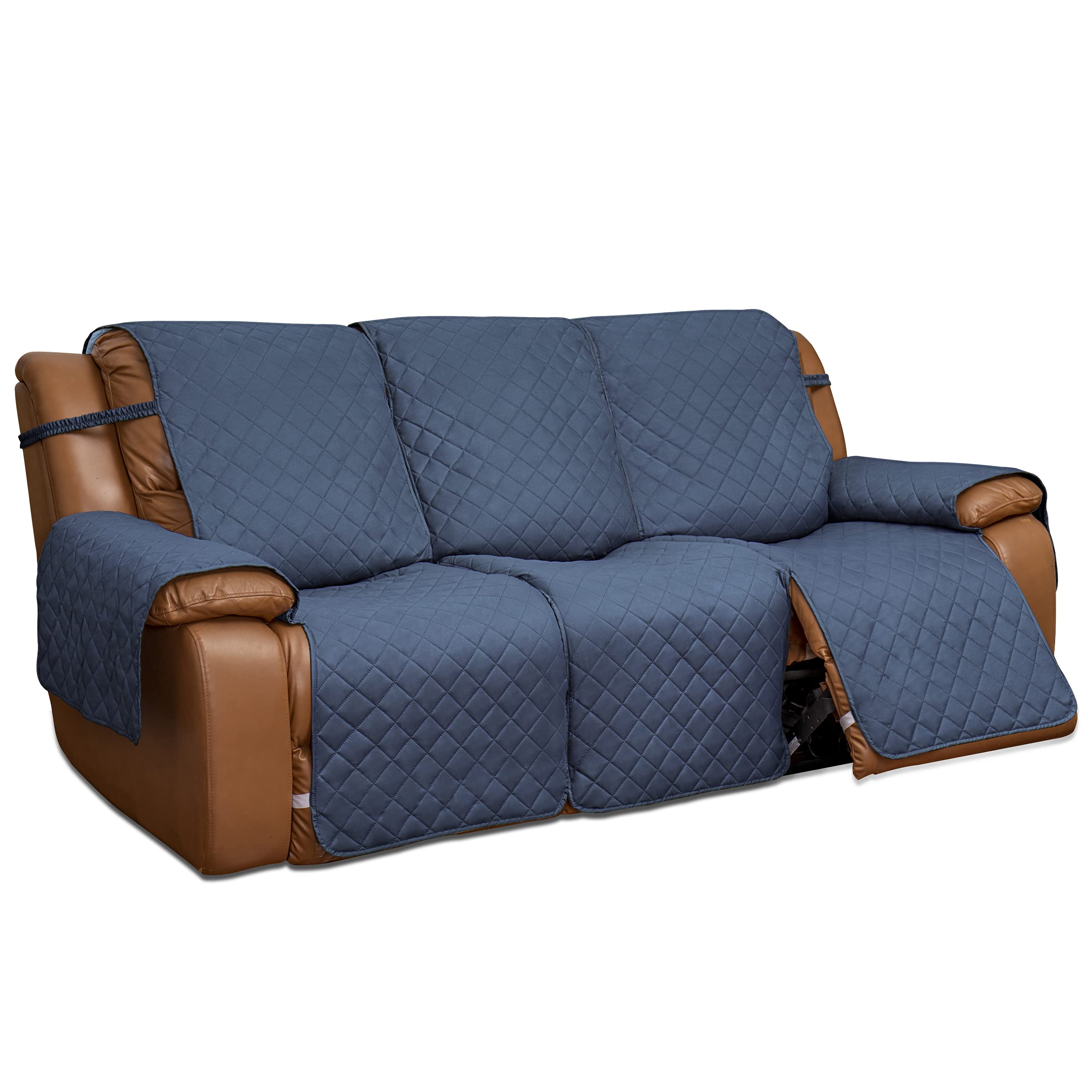 Easy-Going Recliner Sofa Cover, Reversible Couch Cover For 3 Seat Recliner, Split Sofa Cover For Each Seat, Furniture Protector With Elastic Straps For Kids, Dogs, Pet(3 Seater, Dark Blue/Light Blue)