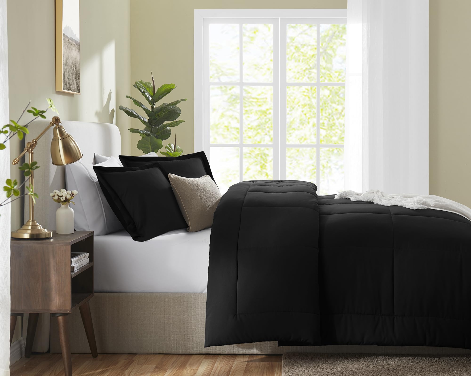 Cozylux Full Size Comforter Sets - Black Comforter Full Size, 3 Pieces Box Stitched Soft Lightweight Bed Set, All Season Bedding Sets With 1 Down Alternative Comforter And 2 Pillow Shams, Black