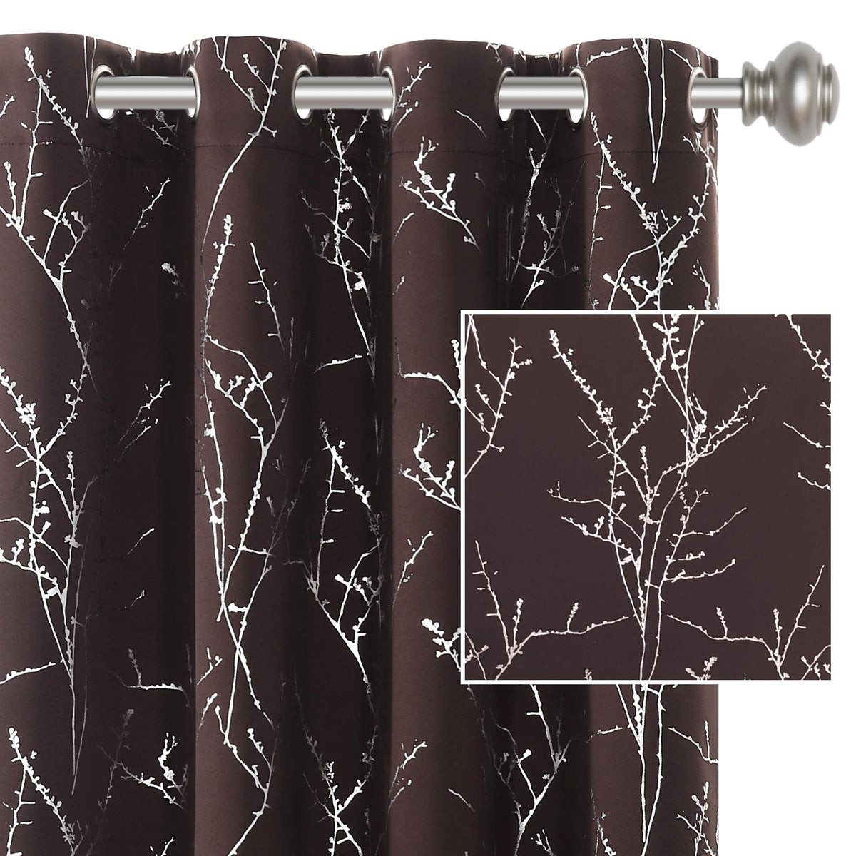 H.Versailtex Blackout Curtains For Bedroom Foil Print Twig Tree Branch Thermal Insulated Grommet Curtain Drapes Light Blocking T