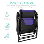 Best Choice Products Oversized Padded Zero Gravity Chair, Folding Outdoor Patio Recliner, Xl Anti Gravity Lounger For Backyard W/Headrest, Cup Holder, Side Tray, Polyester Mesh - Black/Purple