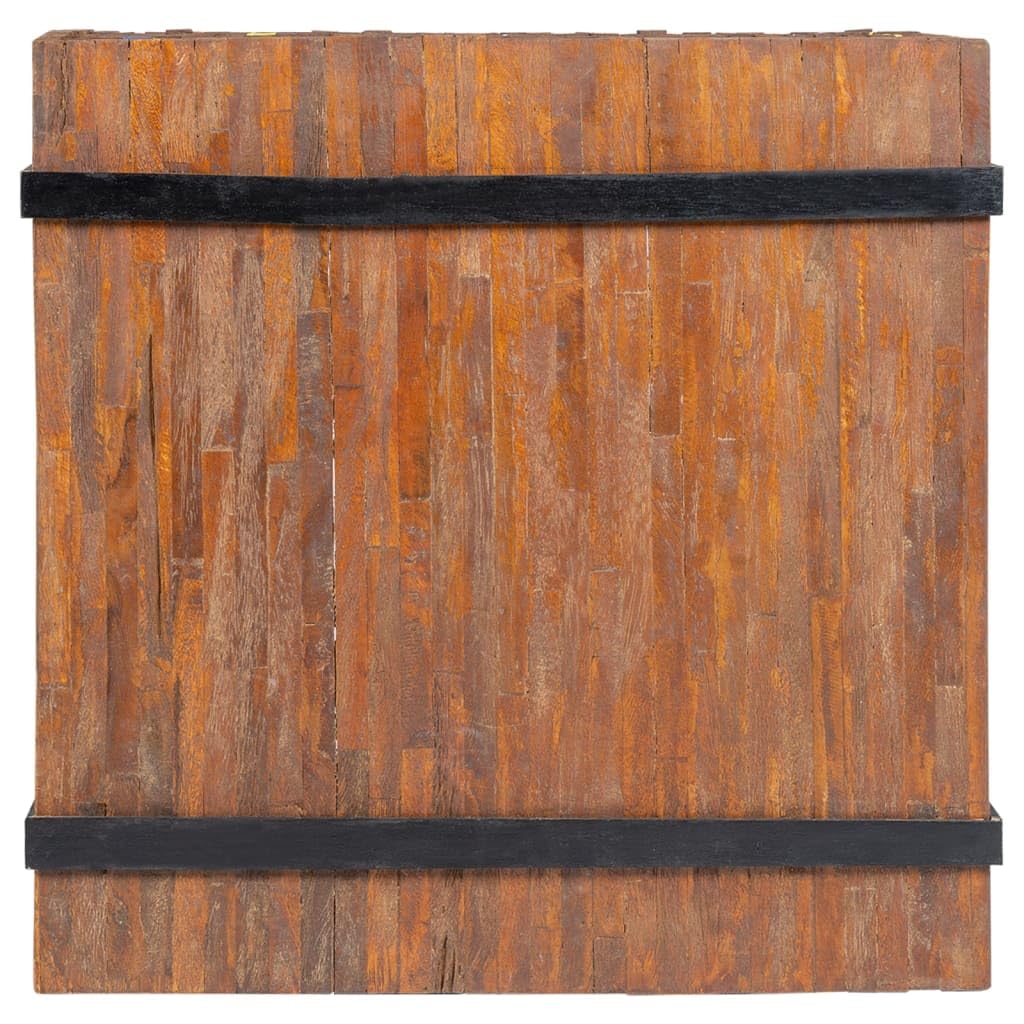 vidaXL Teak Side/End Table (23.6"x23.6"x15") - Industrial Style Console with Black Wooden 'Belts' and Mobile Wheels - Ideal for Placing Decorations