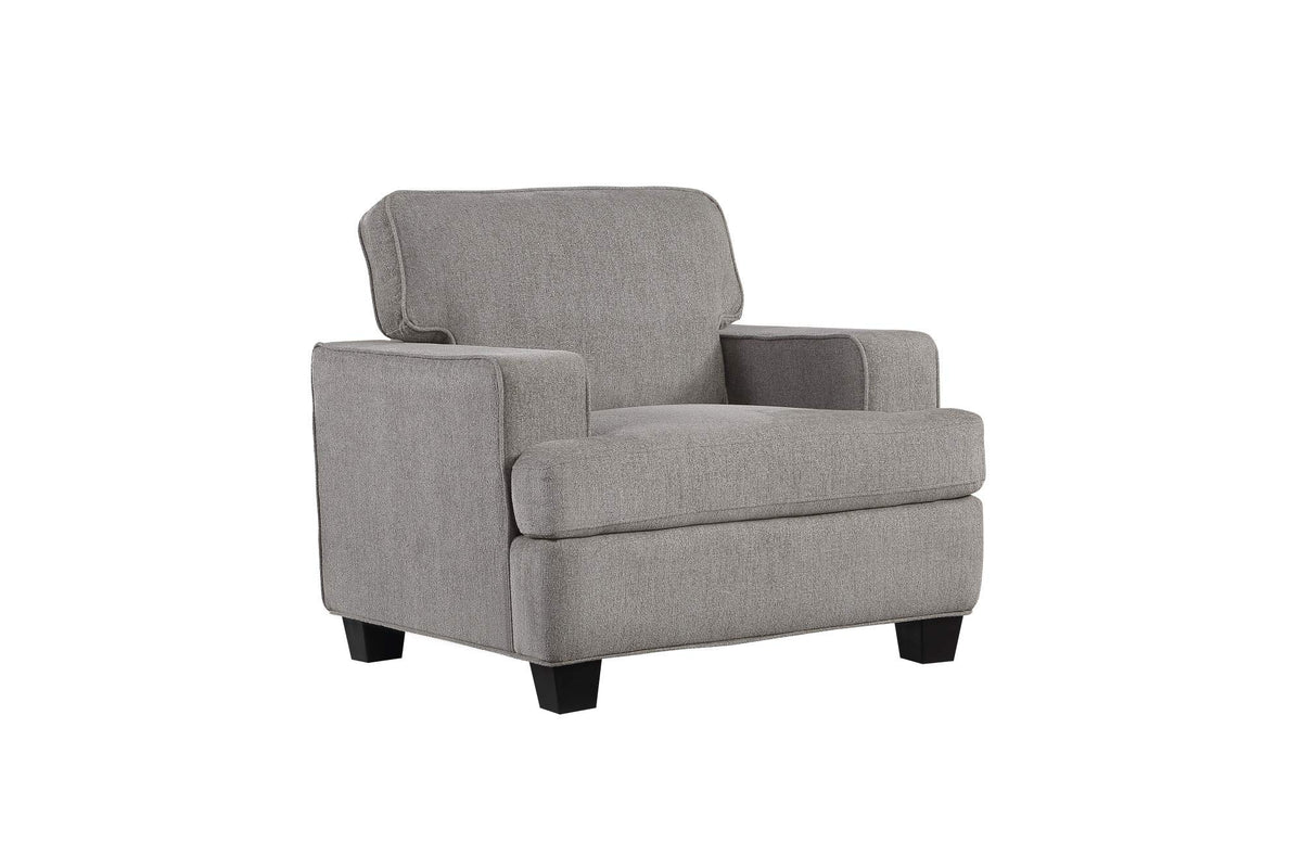 Madrona Burke Charlotte Gray Accent Chair with Loose Back Cushions, Self Welting, and Wood Legs