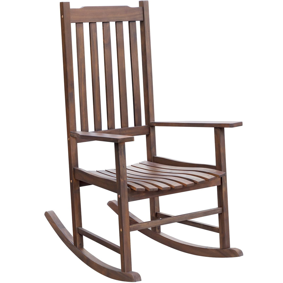 Greesum Outdoor Rocking Chair, Acacia High Back Oversized All-Weather Lounge Rocker With 320 Lbs Of Support For Patio, Garden, Deck, Porch,Brown