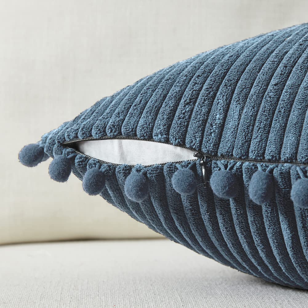 Fancy Homi 26X26 Pillow Covers Set Of 2, Euro Pillow Covers With Pom-Poms, Dusty Blue Big Throw Pillow Covers For Couch Bedroom