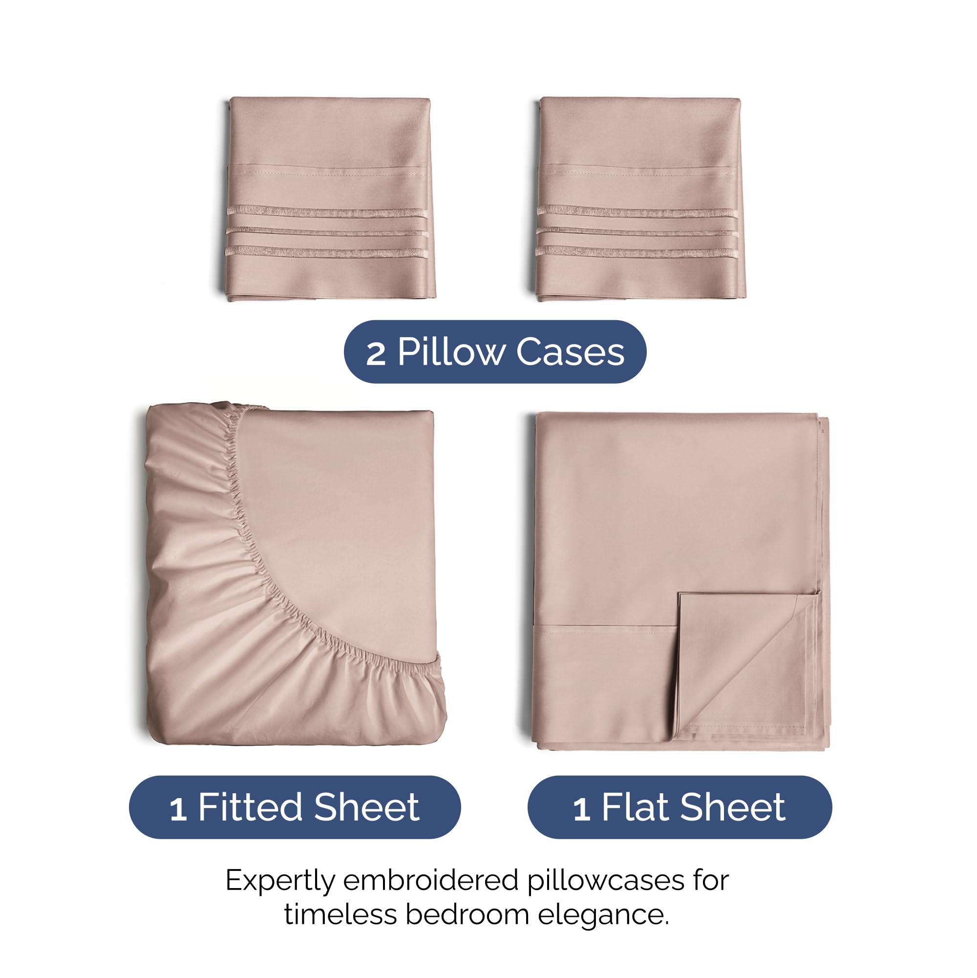 CGK Unlimited King Size 4 Piece Sheet Set - Soft, Breathable, Cooling, Dusty Pink - Deep Pockets & Wrinkle-Free Hotel Luxury Bed Sheets