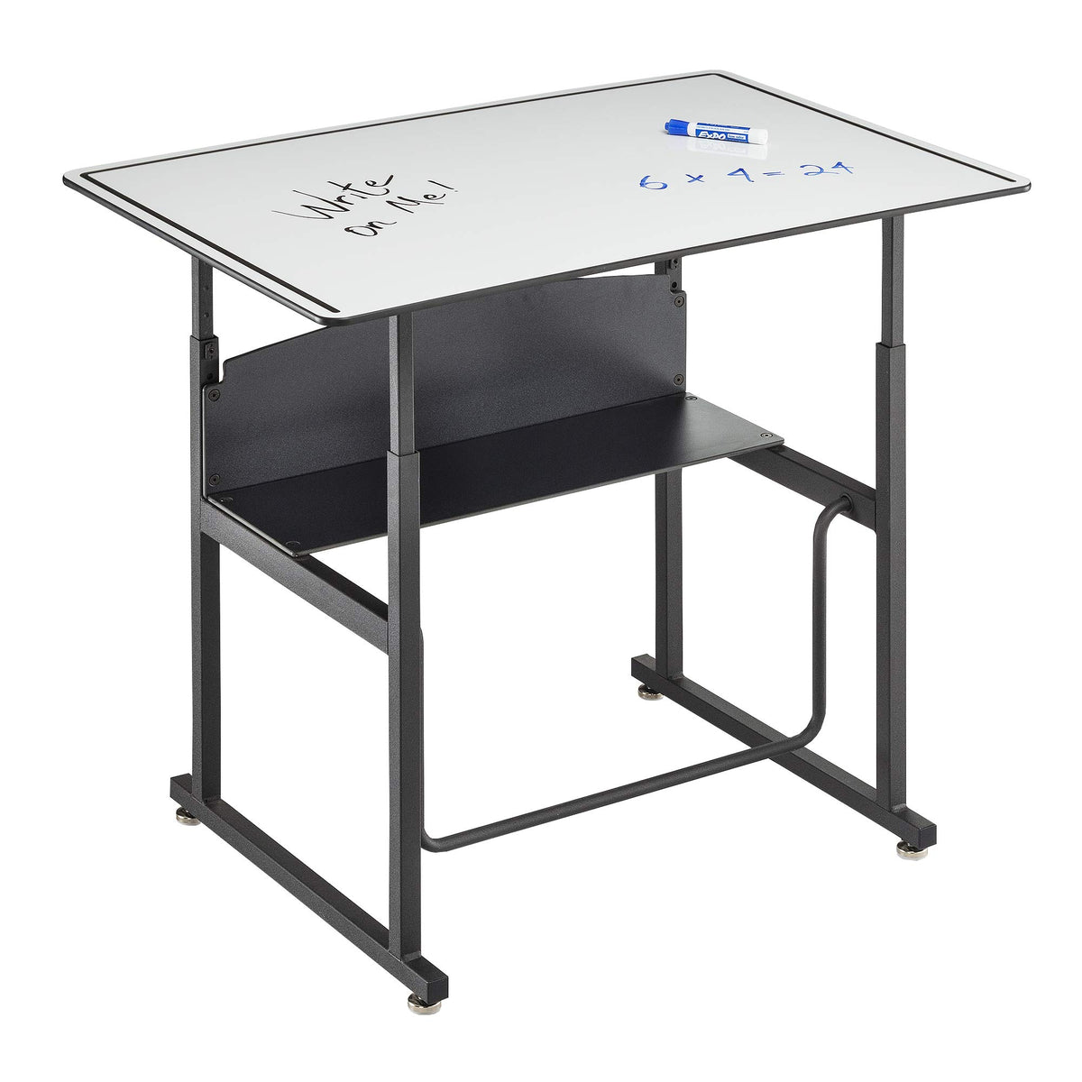 Safco AlphaBetter Adjustable-Height Desk for Active Learning for Students in Grades 3 to 12 with Swinging Pendulum Footrest, Fidget Bar, Dry Erase Desktop