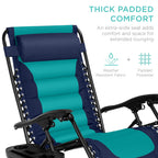 Best Choice Products Oversized Padded Zero Gravity Chair, Folding Outdoor Patio Recliner, Xl Anti Gravity Lounger For Backyard W/Headrest, Cup Holder, Side Tray, Polyester Mesh - Navy/Teal