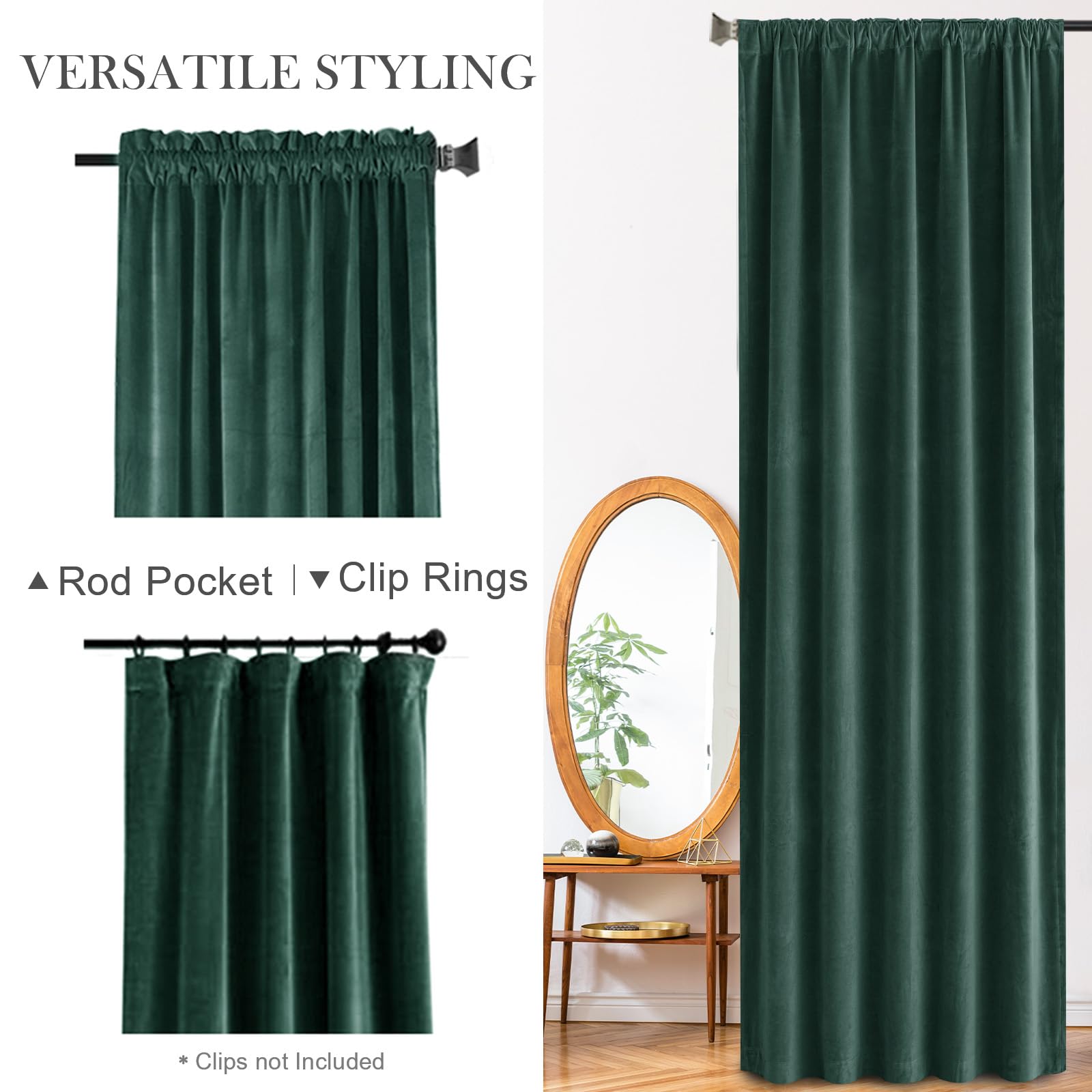 Lazzzy Emerald Green Velvet Curtains 72 Inches Long Thermal Insulated Drapes For Bedroom Living Room Darkening Window Treatments Super Soft Luxury Rod Pocket 2 Panels