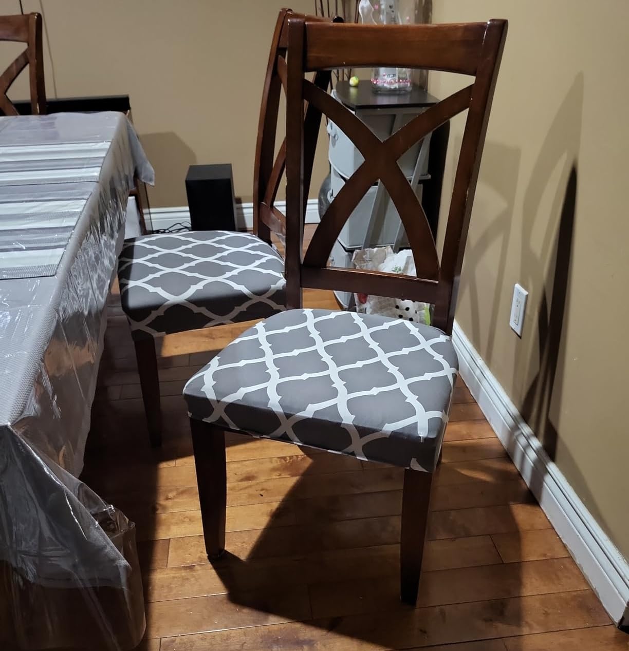 Searchi Stretch Dining Chair Seat Covers Set Of 6, Soft Removable Washable Seat Covers For Dining Chairs, Dining Room Seat Cover Protector (Rear-Covered, Grey)