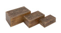 Deco 79 Mango Wood Floral Handmade Decorative Box Decorative Keepsake Boxes with Hinged Lid, Set of 3 Storage Boxes 8, 10, 12W, 