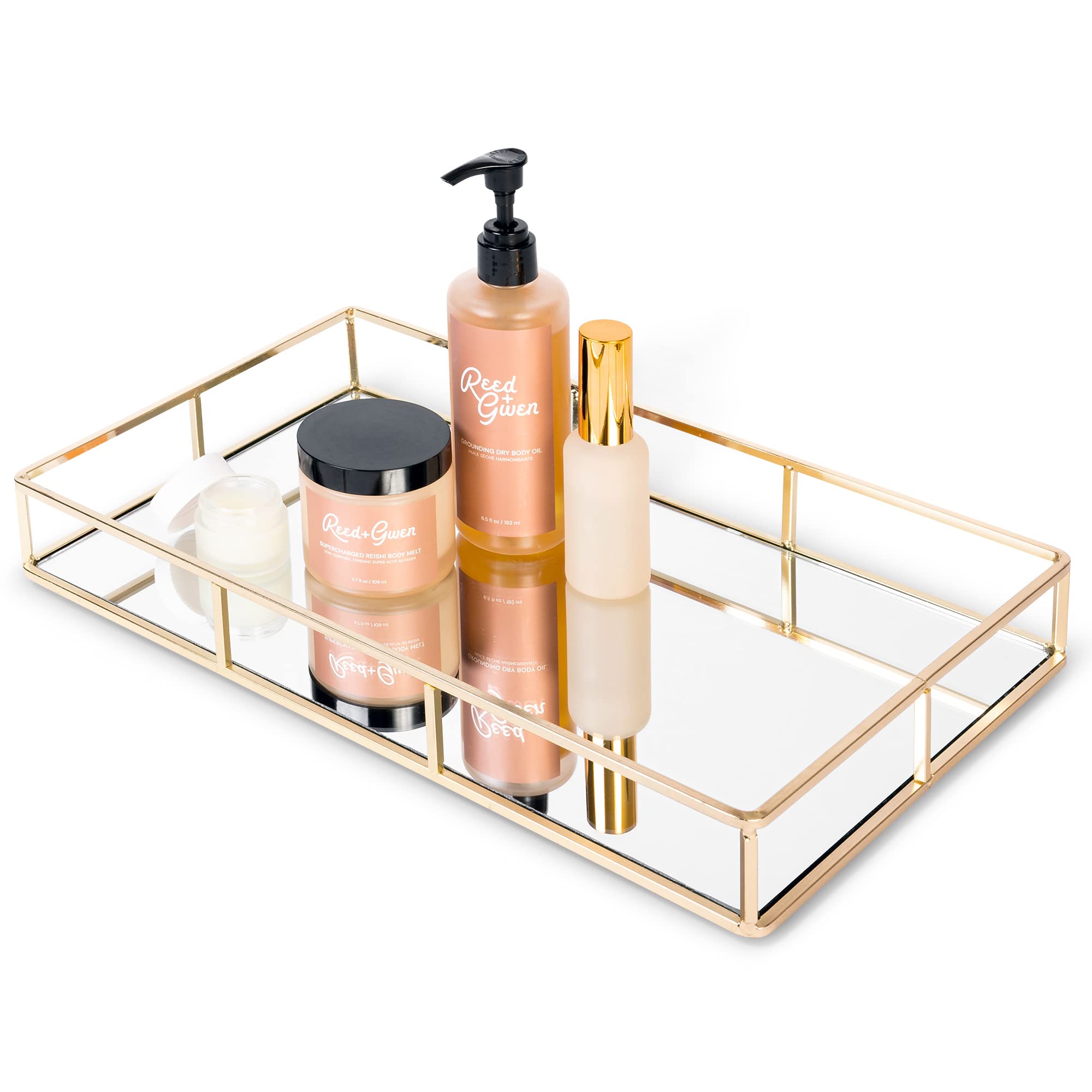 Houseables Mirror Tray, Gold Decorative Countertop, Mirrored Perfume Organizer, 16' x 9', Ornate Vanity D  cor, Bathroom Acces