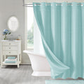 MitoVilla Teal No Hooks Needed Waffle Shower Curtain with Snap-in Liner, Turquoise Modern Waffle Weave Heavy Fabric Cloth Shower