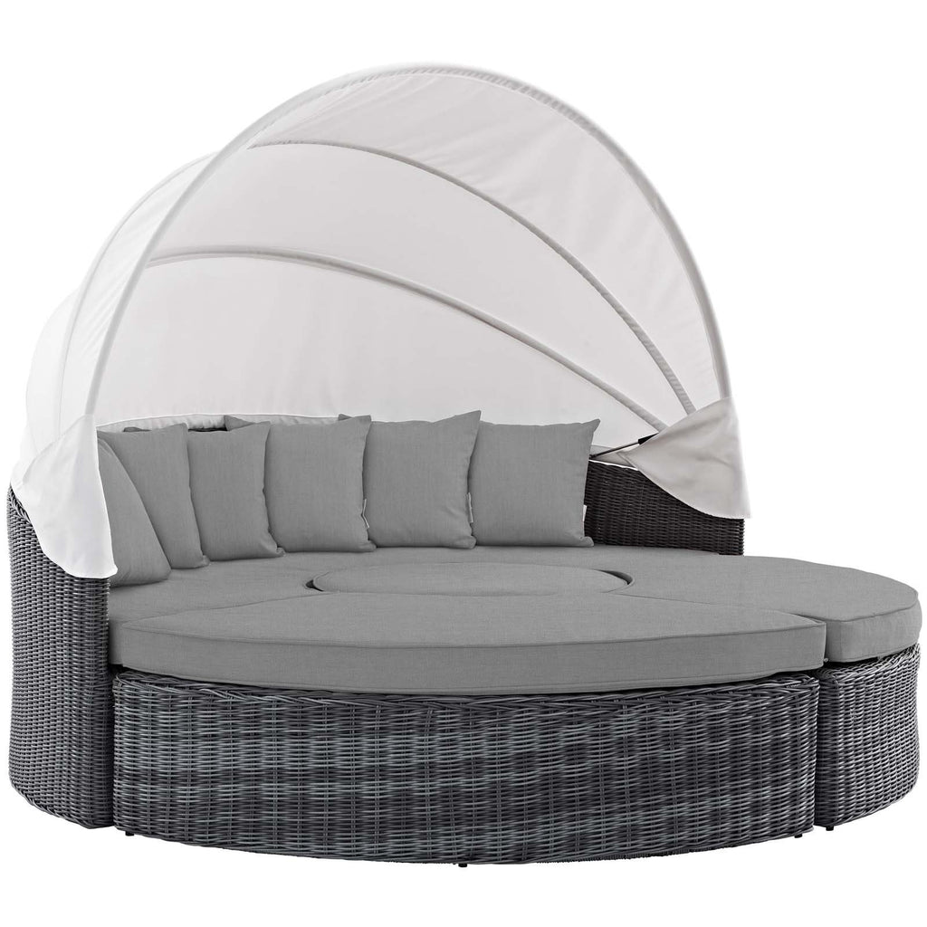 Modway Summon Outdoor Patio Daybed with Canopy and Sunbrella Cushions in Canvas Gray