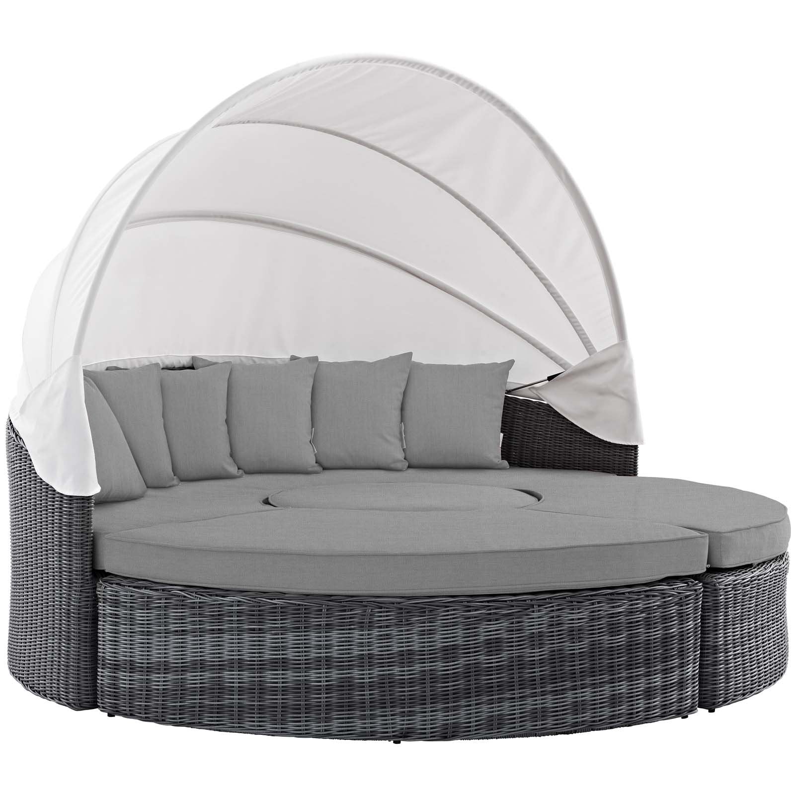 Modway Summon Outdoor Patio Daybed with Canopy and Sunbrella Cushions in Canvas Gray