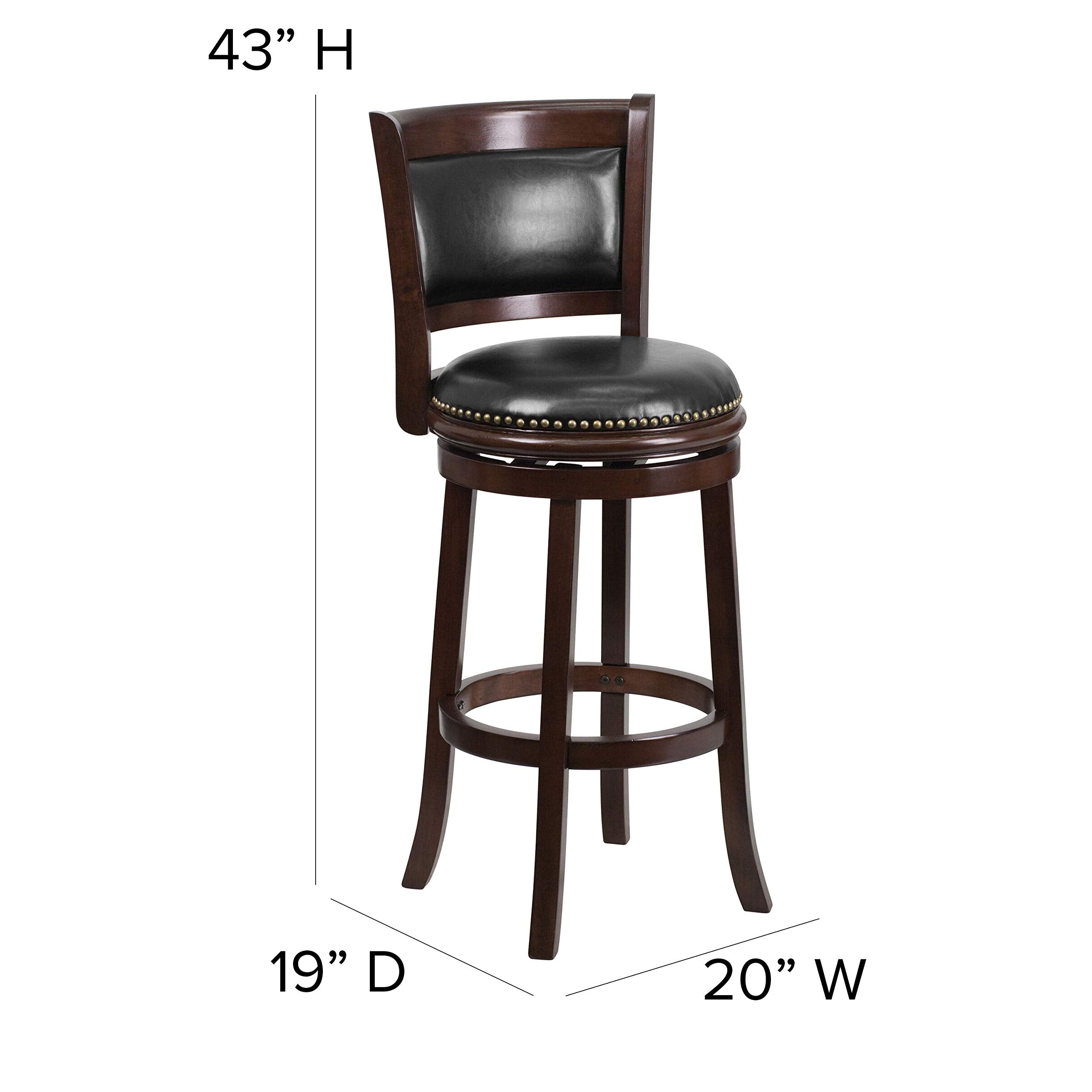 Flash Furniture 29'' Cappuccino Wood Barstool With Black Leather Swivel Seat