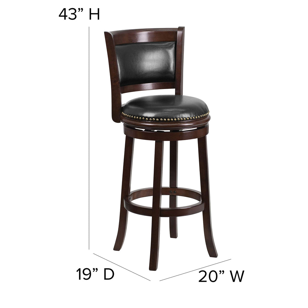 Flash Furniture 29'' Cappuccino Wood Barstool With Black Leather Swivel Seat