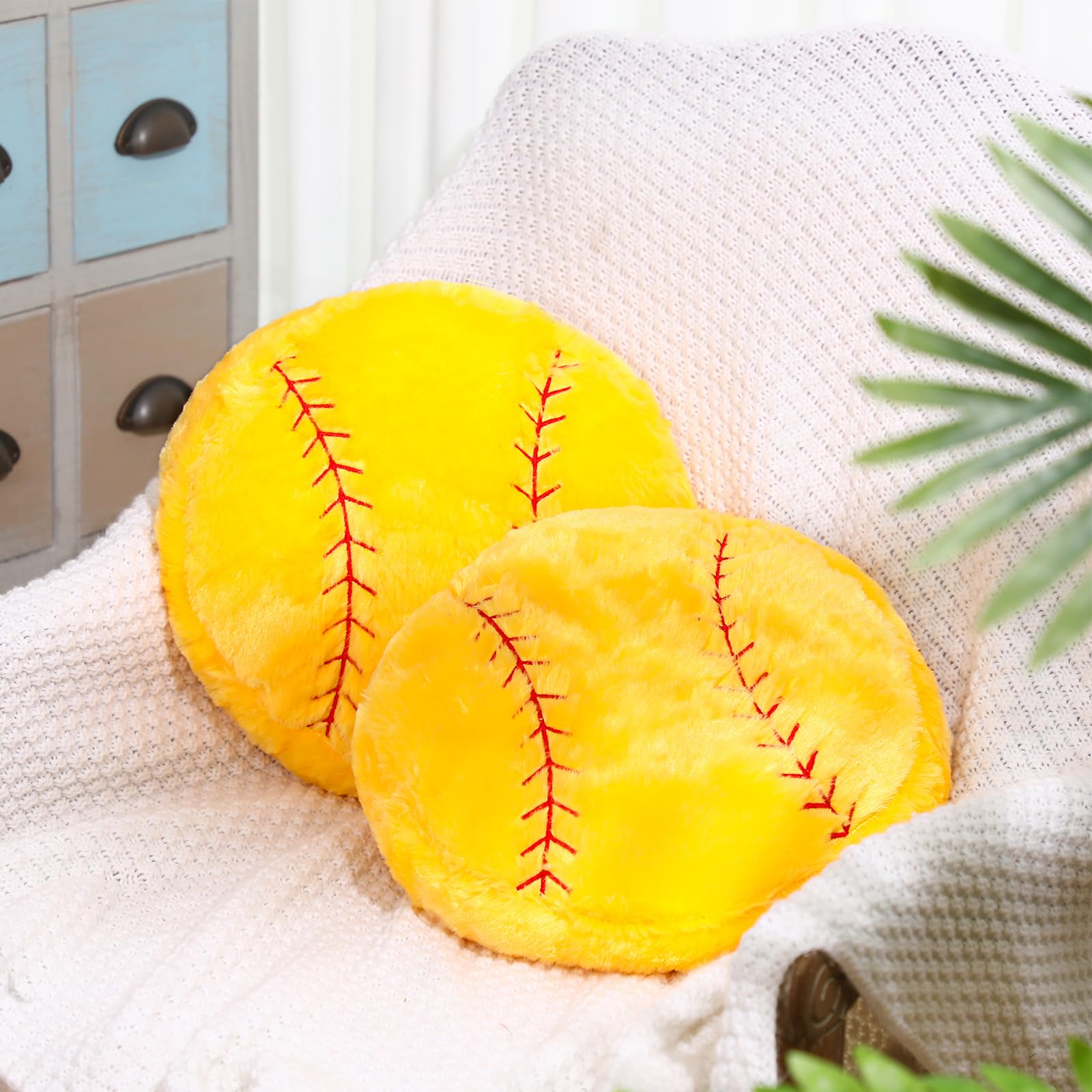 Gerrii 2 Pieces Sports Softball Plush Pillow Sport Theme Fluffy Stuffed Throw Pillow Softball Volleyball Room Decor Gift for Bed