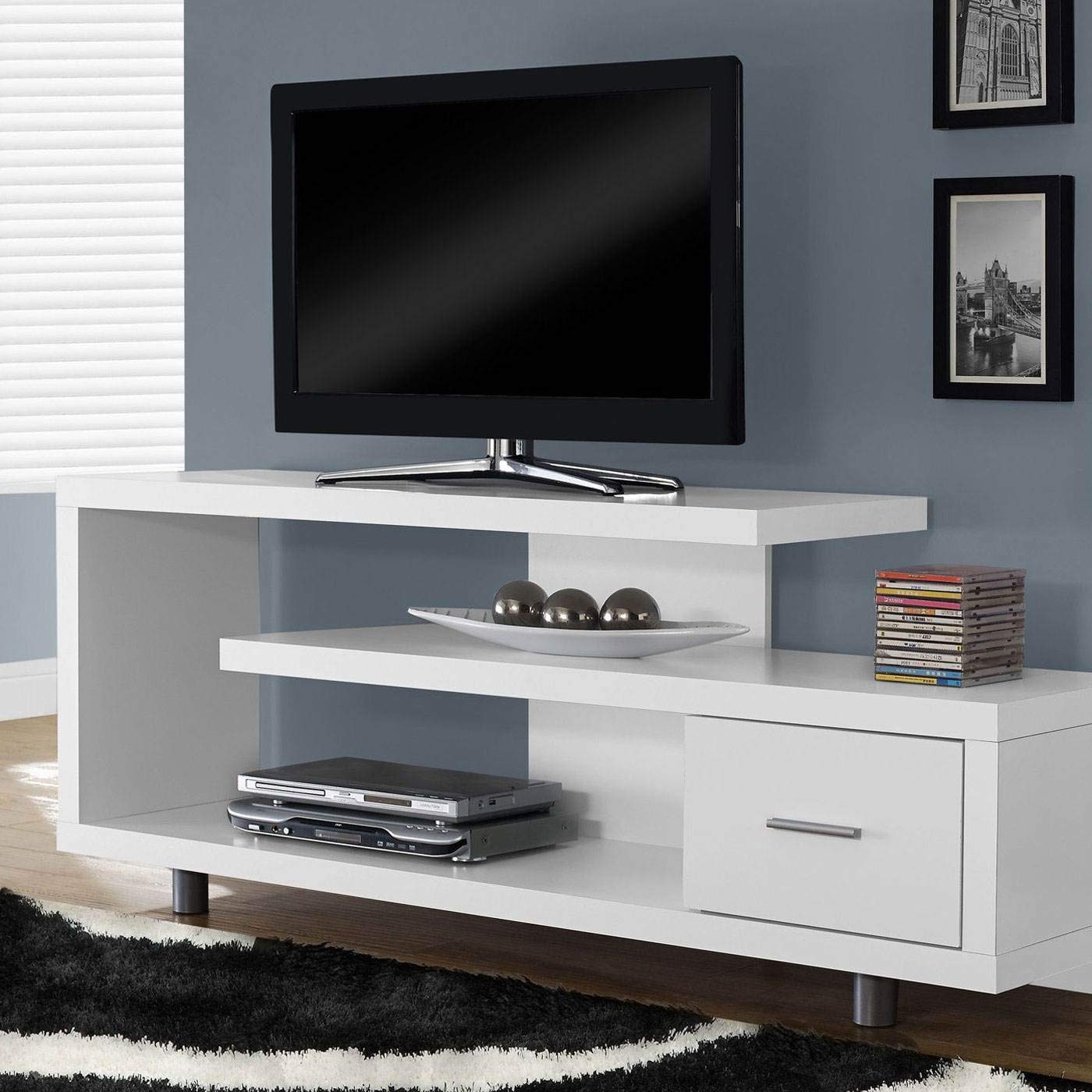 Monarch Specialties TV Stand with 1 Drawer, 60'W, White
