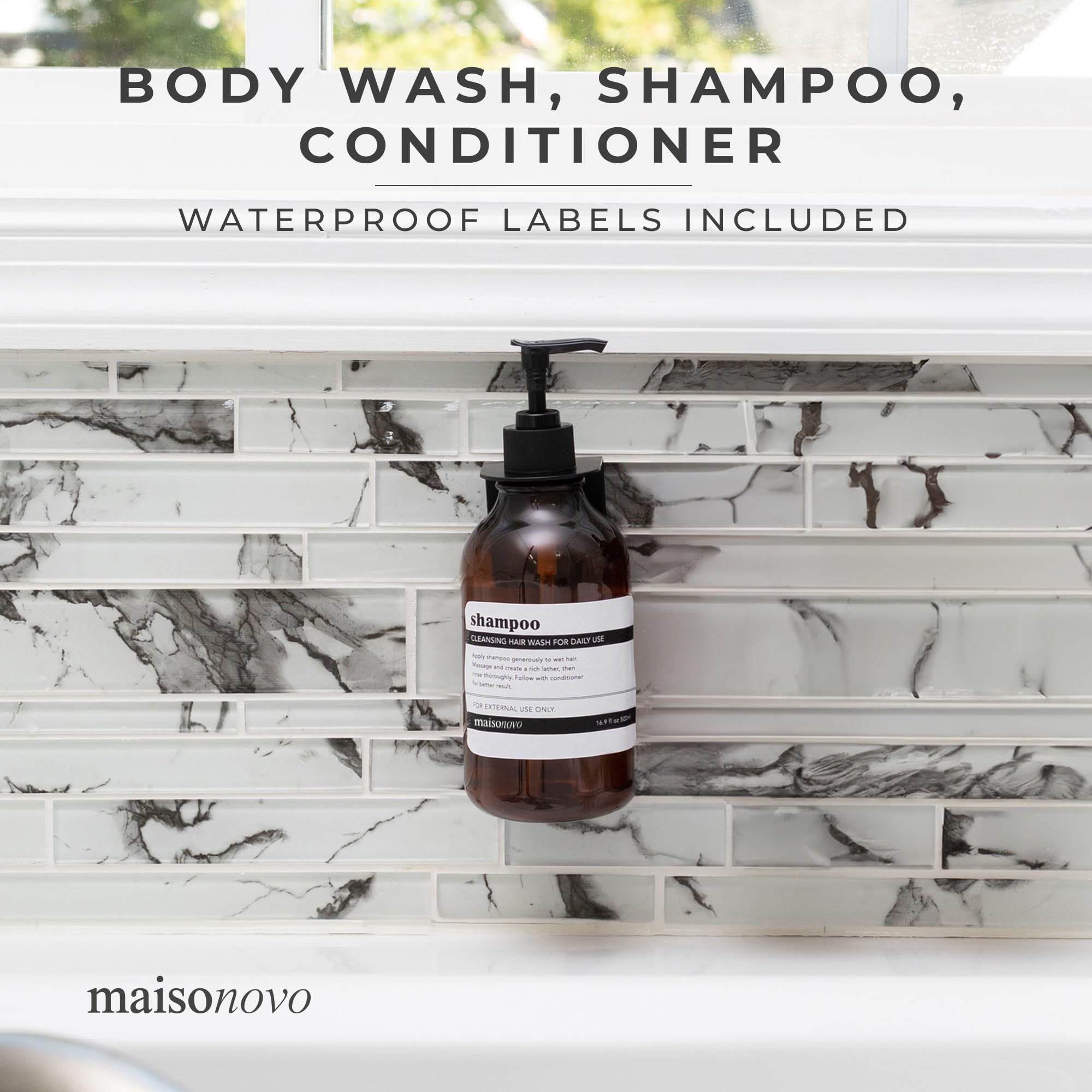 Maisonovo Shampoo And Conditioner Dispenser - Shower Soap Dispenser Wall Mounted - 16.9 Fl Oz Set Of 1 Amber Plastic Bottles Bla