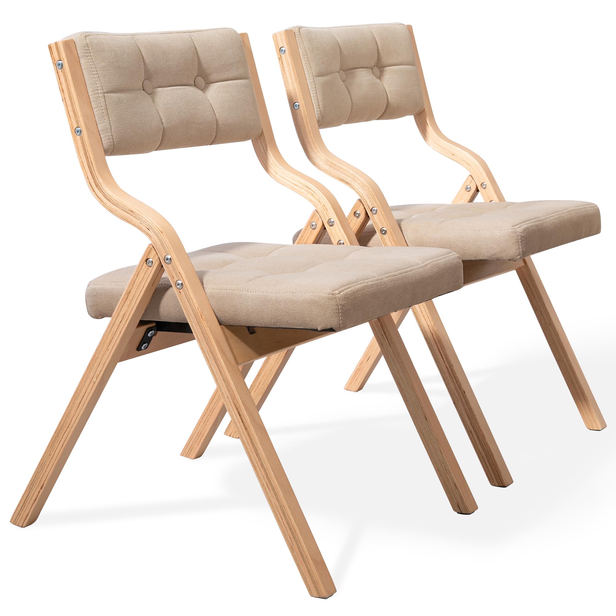 HOMEFUN Folding Chairs with Cushion, Wooden Padded Foldable Chair 2 Pack, Portable and Assembled Seat for Guests Kitchen Office 