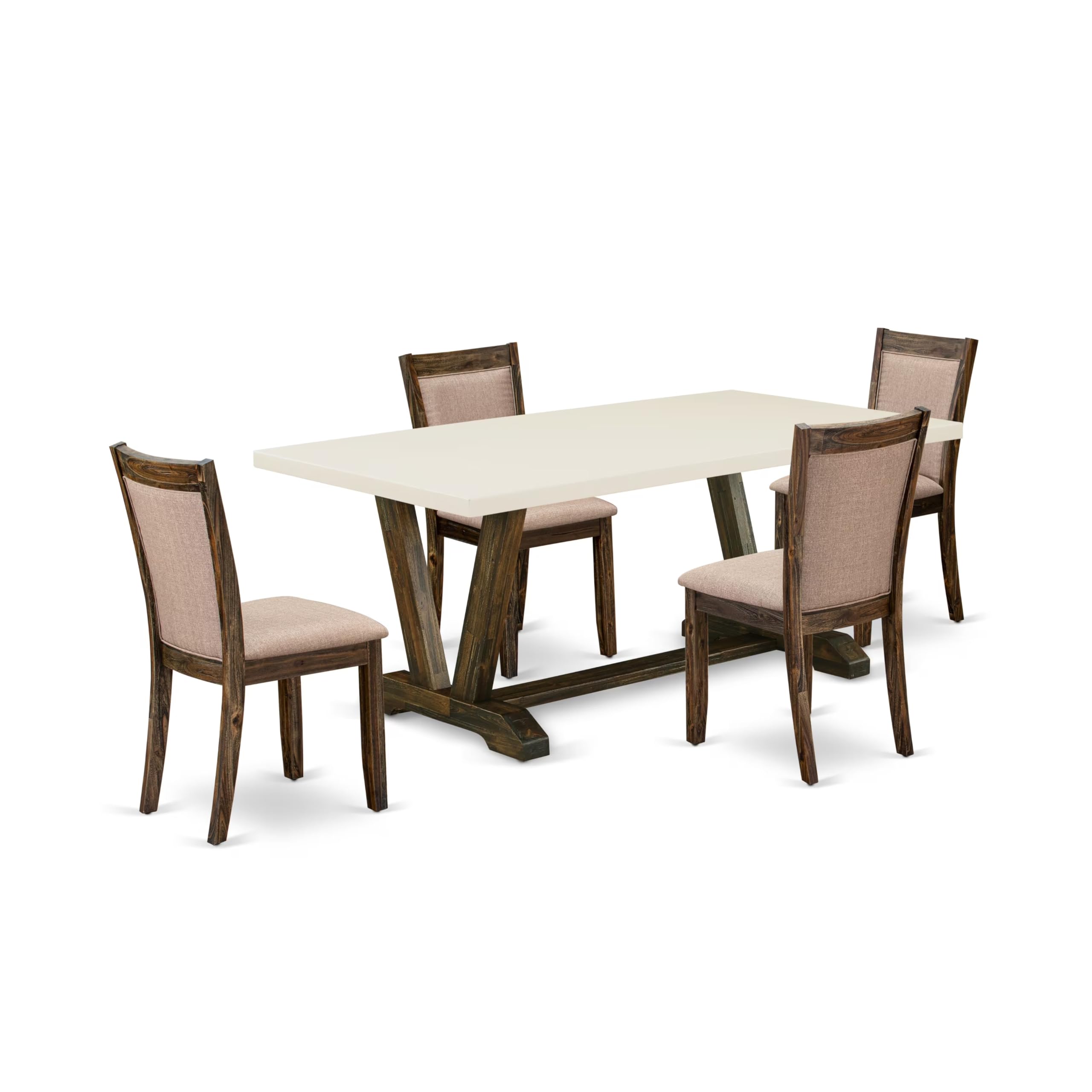 East West Furniture V777MZ716-7 7 Piece Dinette Set Consist of a Rectangle Dining Table with V-Legs and 6 Dark Khaki Linen Fabric Parson Dining Room Chairs, 40x72 Inch, Multi-Color