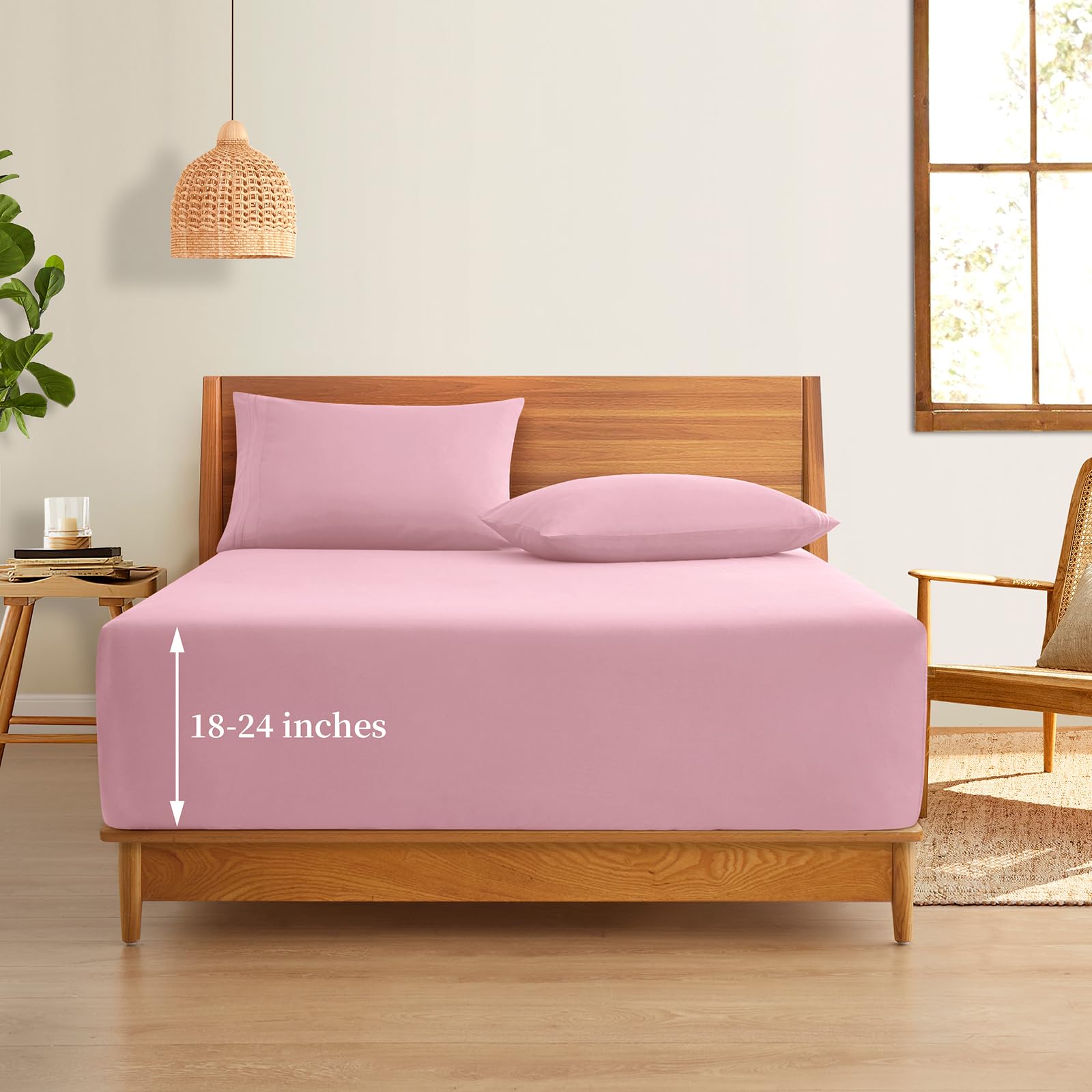 Horbaunal Extra Deep Pocket Queen Fitted Sheet Only - Fits Up To 24 Inch Mattress - Luxury 1800 Thread Count - Microfiber Pink F