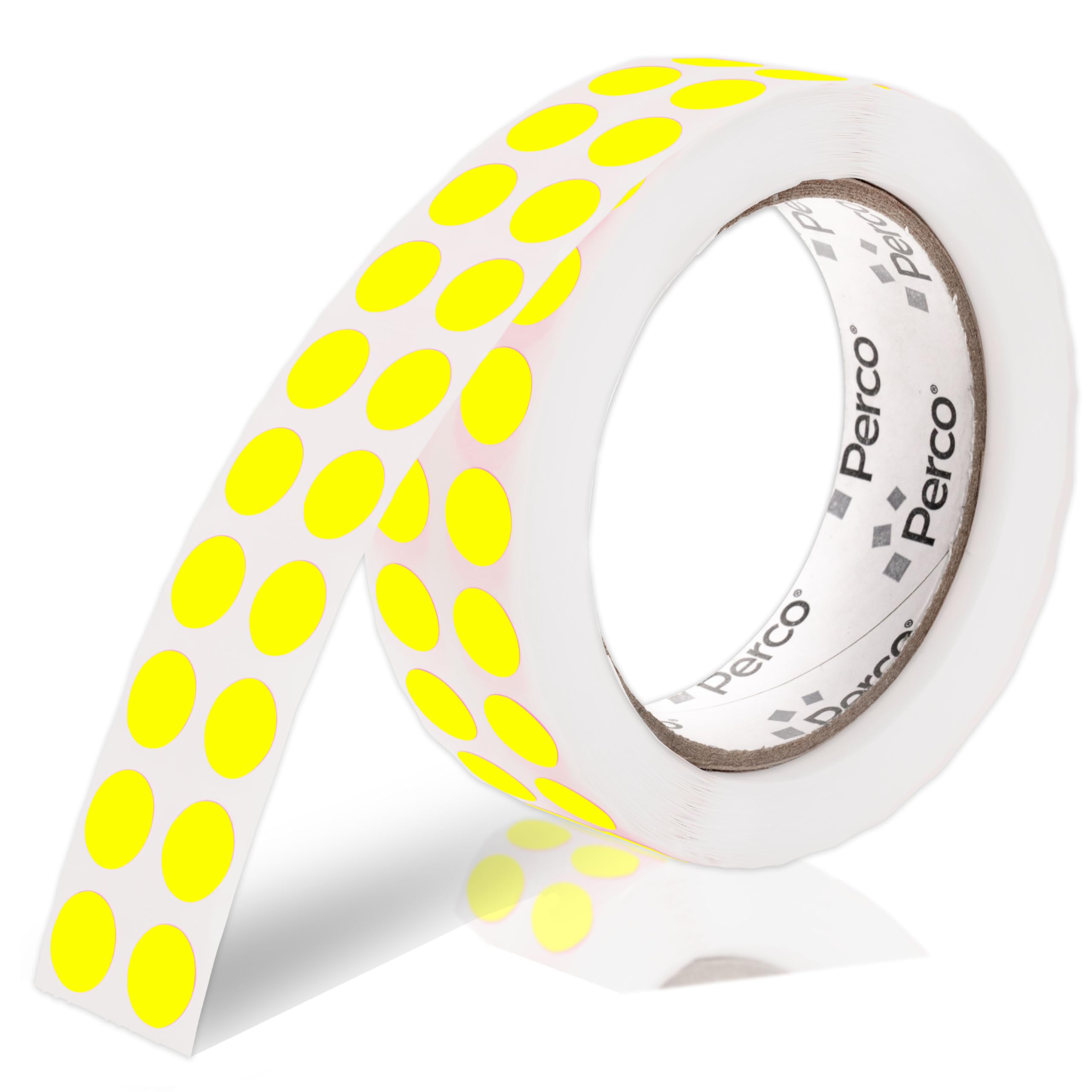 Perco Fluorescent Yellow 1/2-Inch Round Circle Dot Sticker Labels With Easy Peel Perforation - 3,000 Labels Per Roll - Strong Ad
